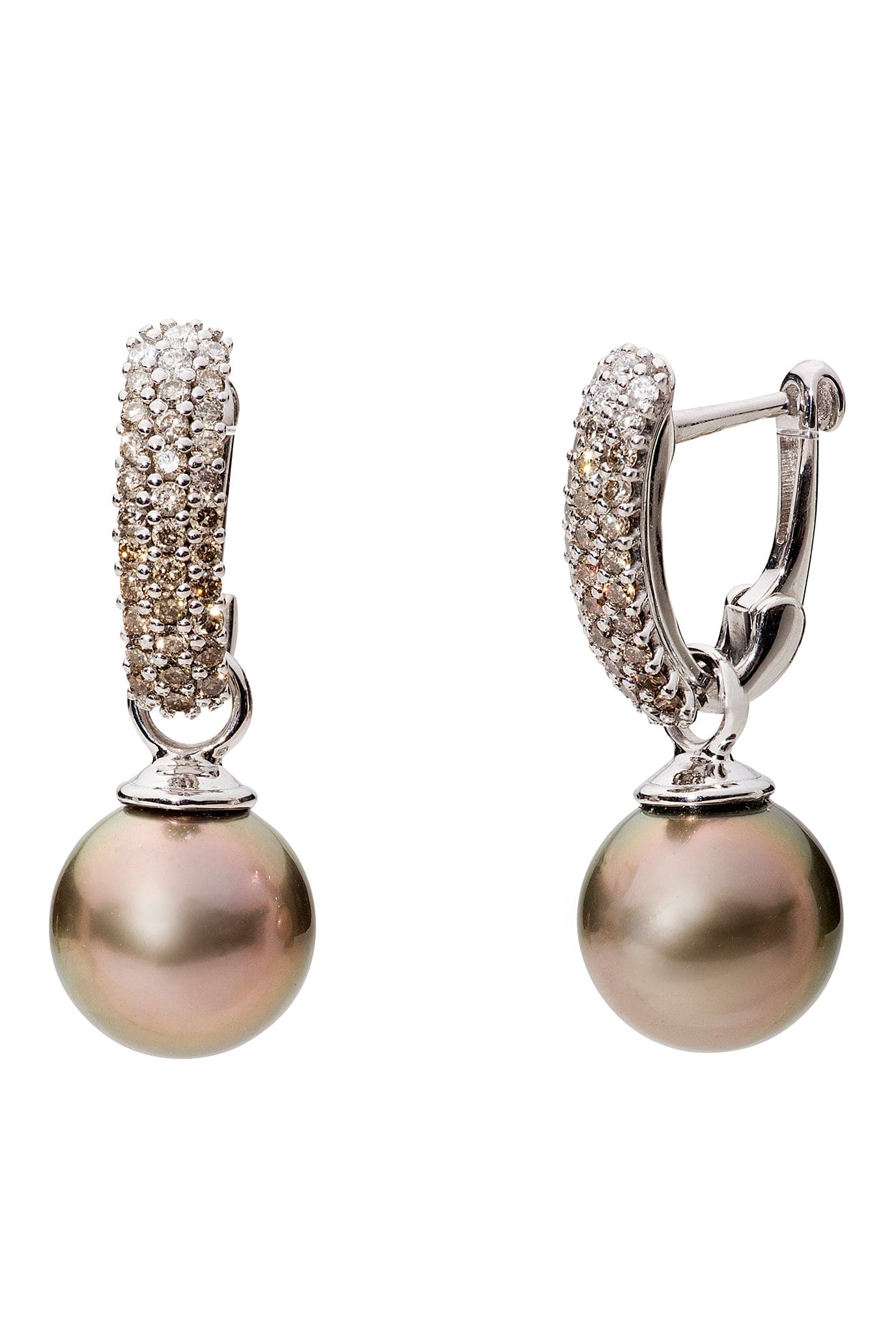 BAGGINS-Ombre Diamond Pearl Drop Earrings-WHITE GOLD