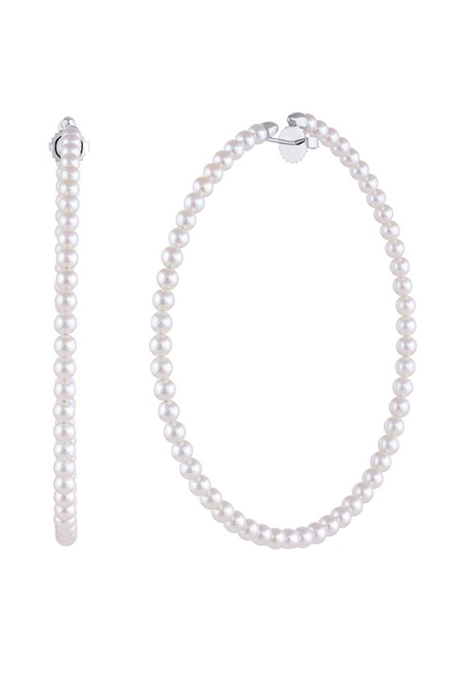 BAGGINS-Pearl Hoops - 2.75in-WHITE GOLD