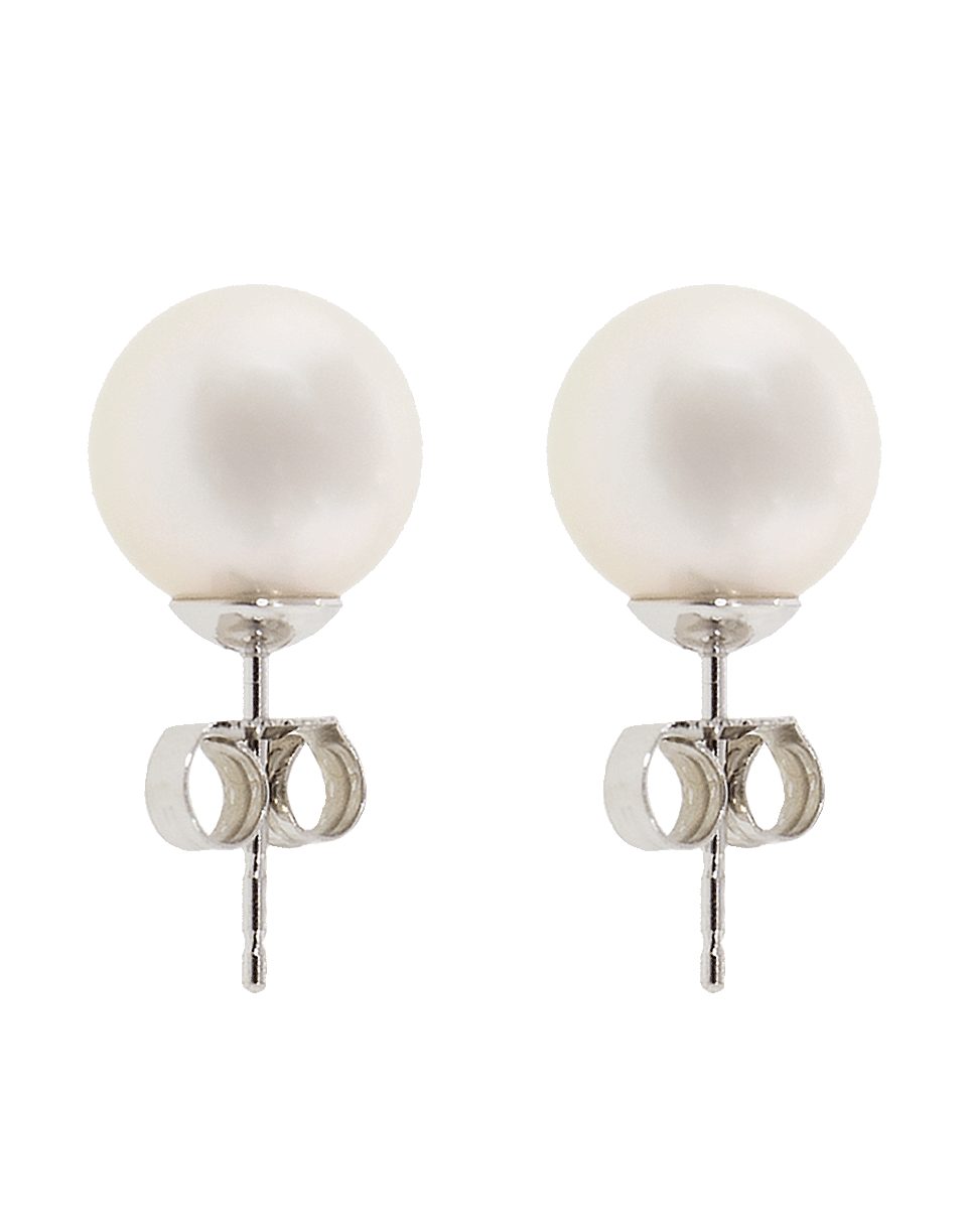 BAGGINS-Round White Akoya Pearl Studs-WHITE GOLD