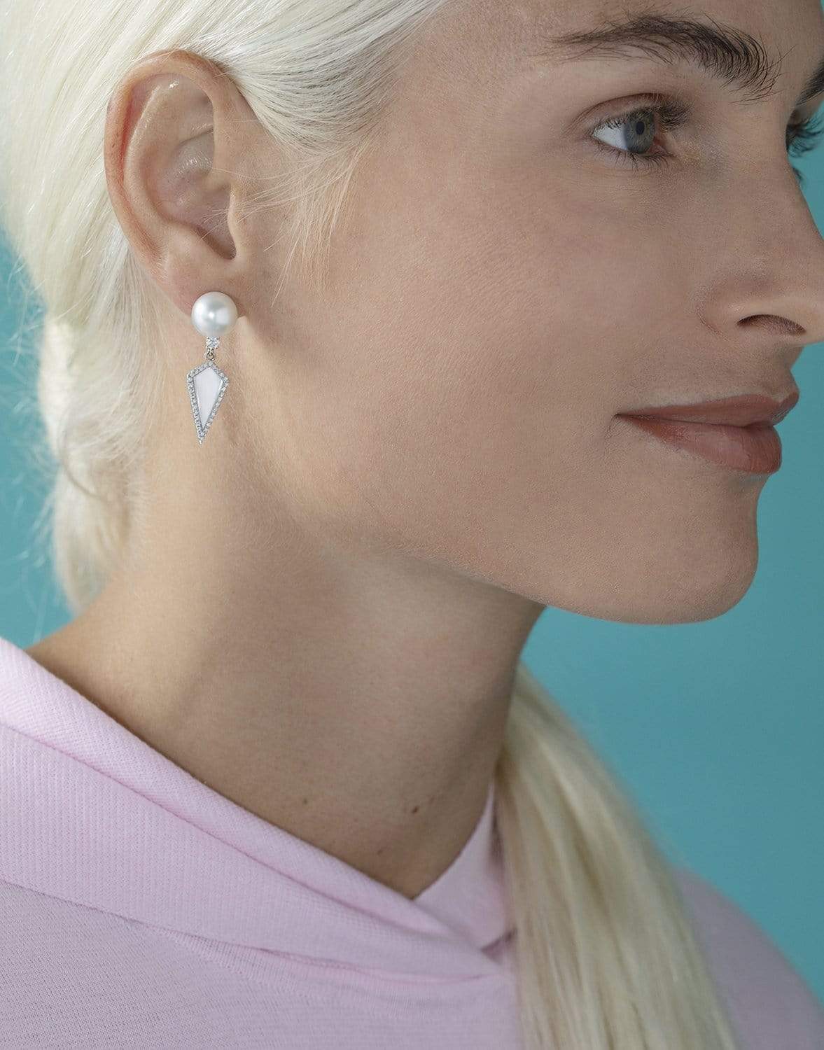 BAGGINS-South Sea Pearl, Diamond, and Mother of Pearl Drop Earrings-WHITE GOLD