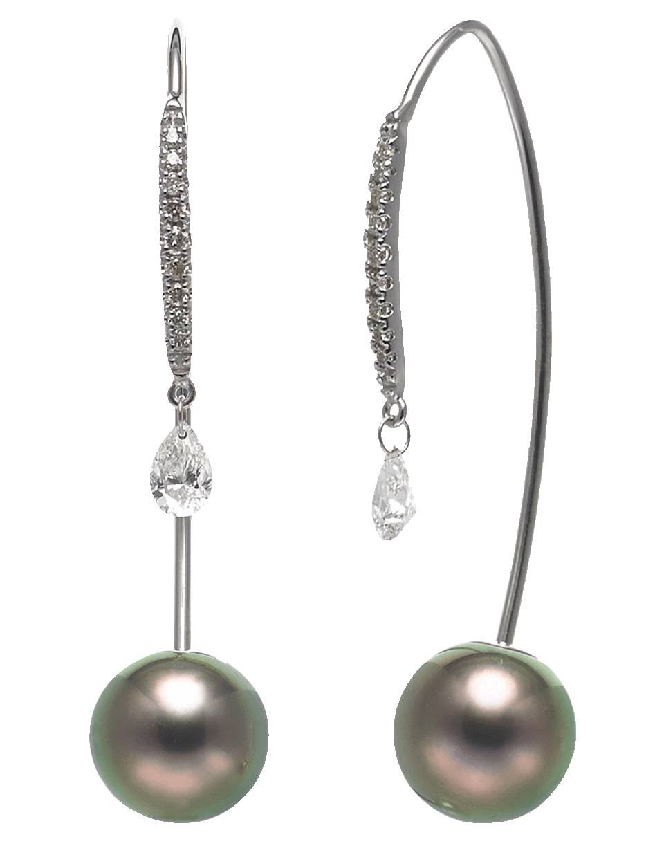 BAGGINS-Tahitian Pearl and Diamond Drop Threader Earrings-WHITE GOLD