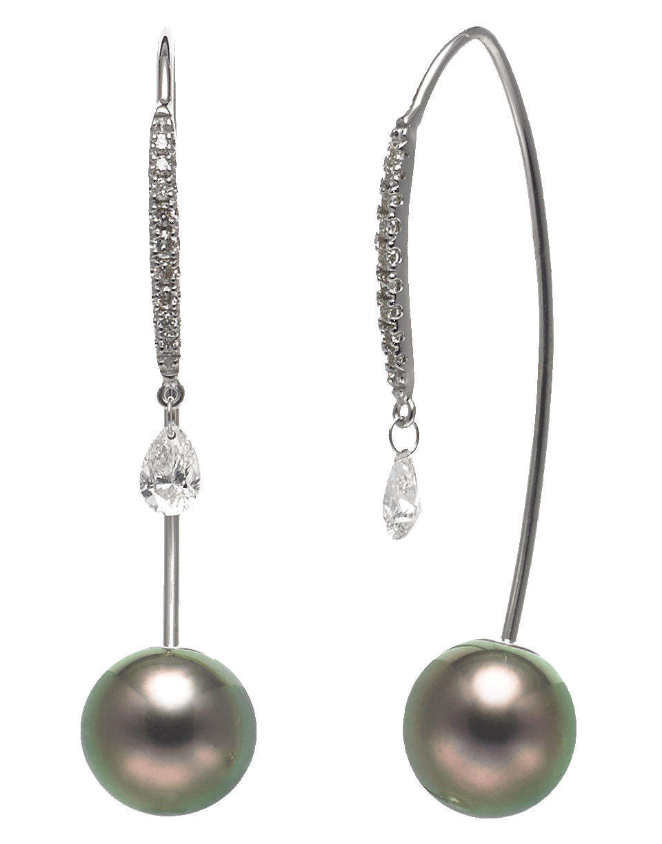 BAGGINS-Tahitian Pearl and Diamond Drop Threader Earrings-WHITE GOLD