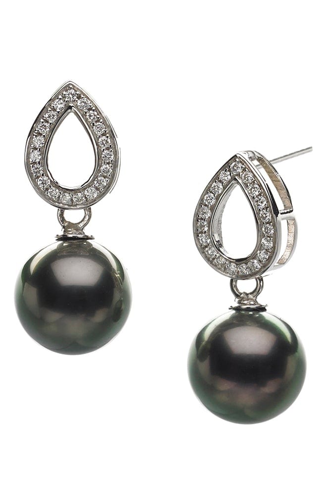 BAGGINS-Tahitian Pearl and Diamond Open Drop Earrings-WHITE GOLD