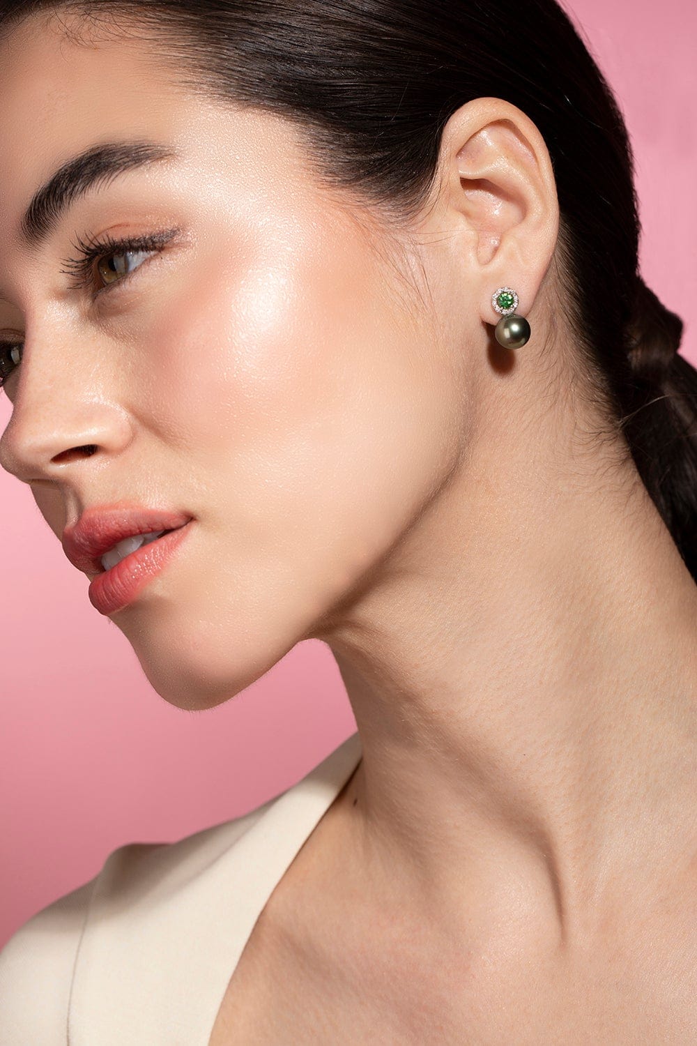BAGGINS-Tsavorite and Tahitian Pearl Earrings-WHITE GOLD