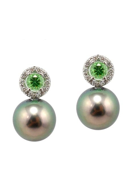 BAGGINS-Tsavorite and Tahitian Pearl Earrings-WHITE GOLD