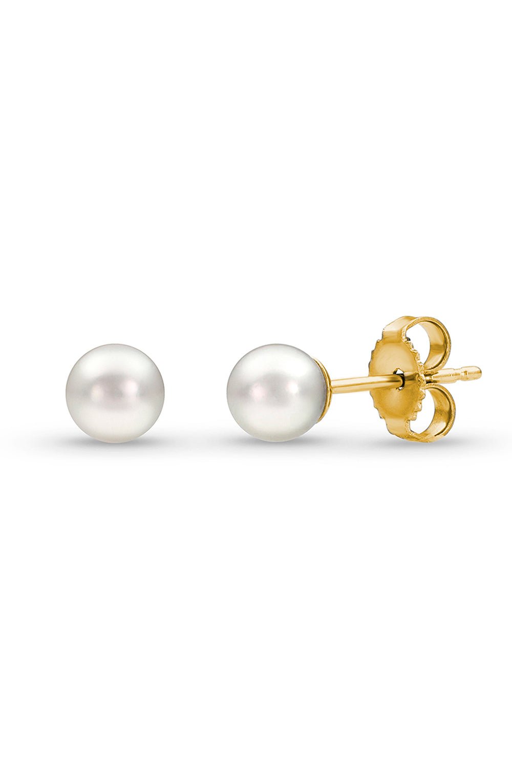 BAGGINS-Akoya Pearl Simple Stud Earrings - 4mm-YELLOW GOLD