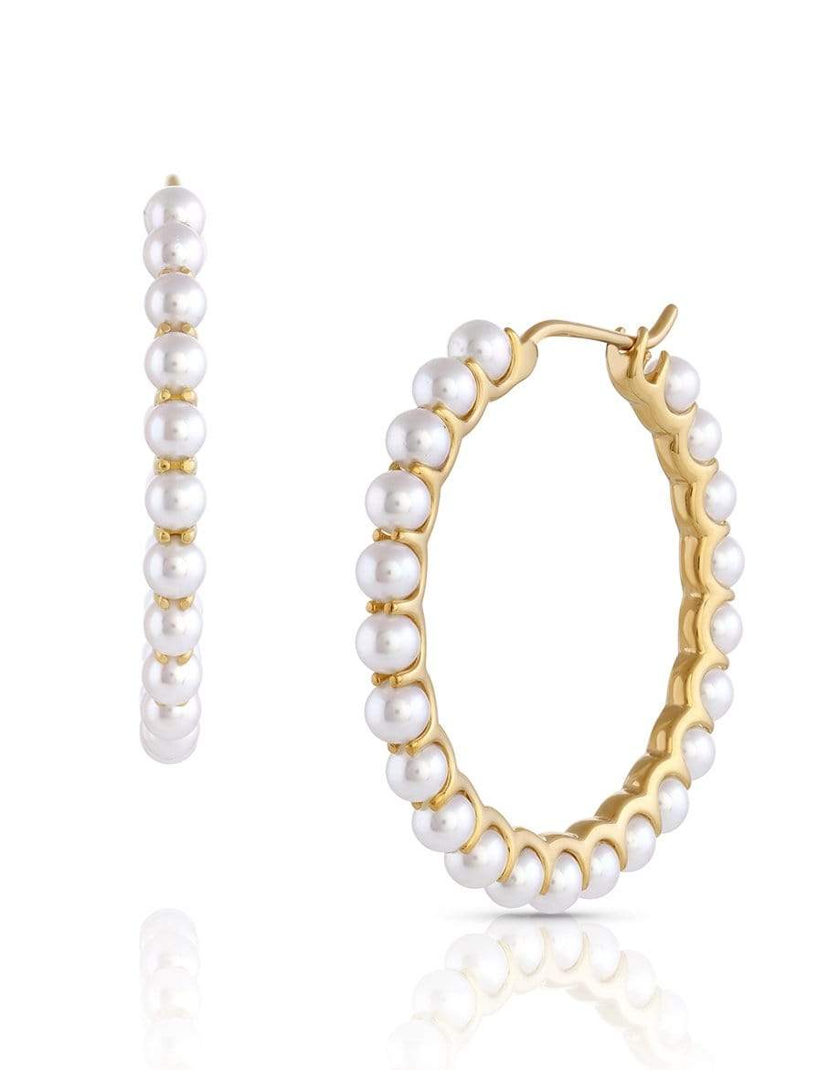 BAGGINS-Large Akoya Pearl Hoops 3-3.5mm-YELLOW GOLD
