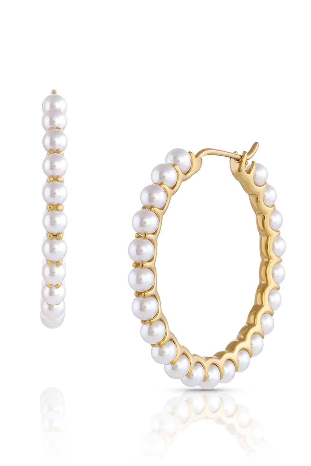 Medium Pearl Hoop Earrings-YELLOW GOLD-JEWELRYFINE JEWELEARRING-BAGGINS