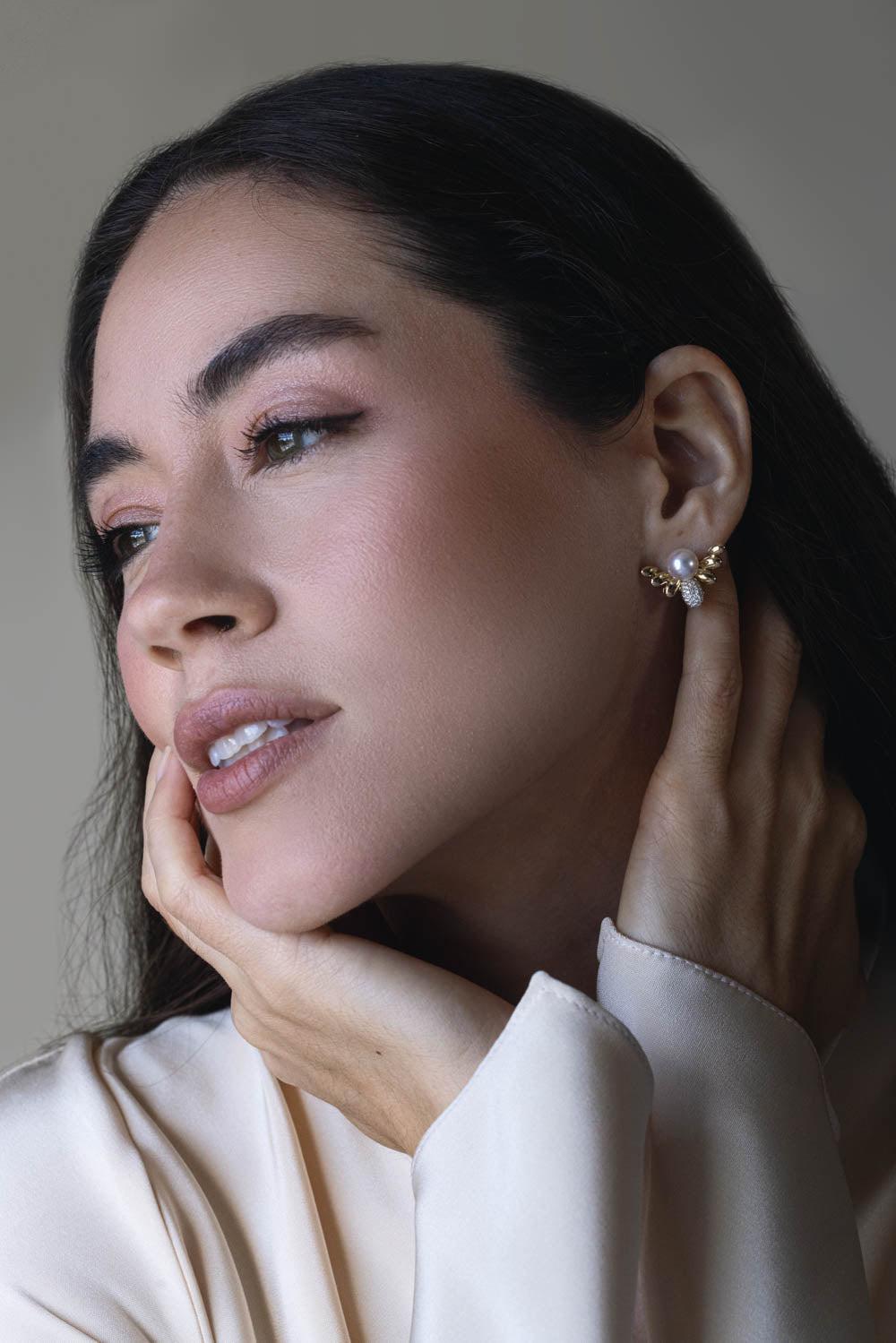 Pearl Diamond Bee Earrings-YELLOW GOLD-JEWELRYFINE JEWELEARRING-BAGGINS