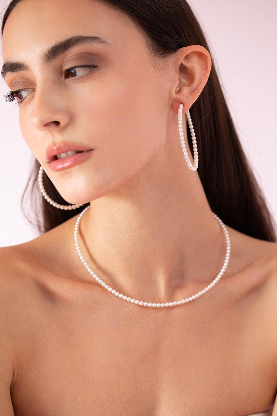 BAGGINS-Pearl Hoops - 2.25in-YELLOW GOLD