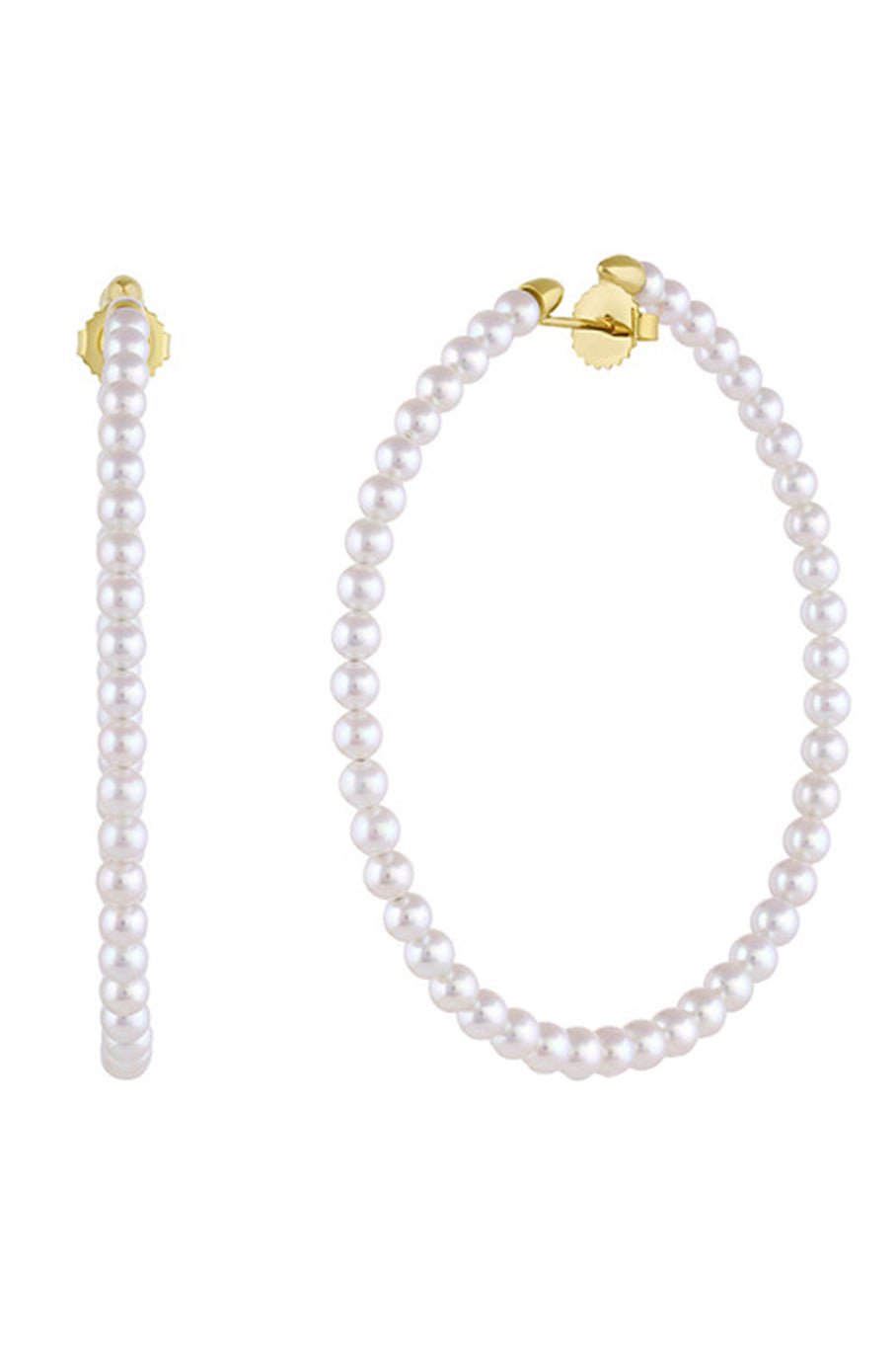 BAGGINS-Pearl Hoops - 2.25in-YELLOW GOLD
