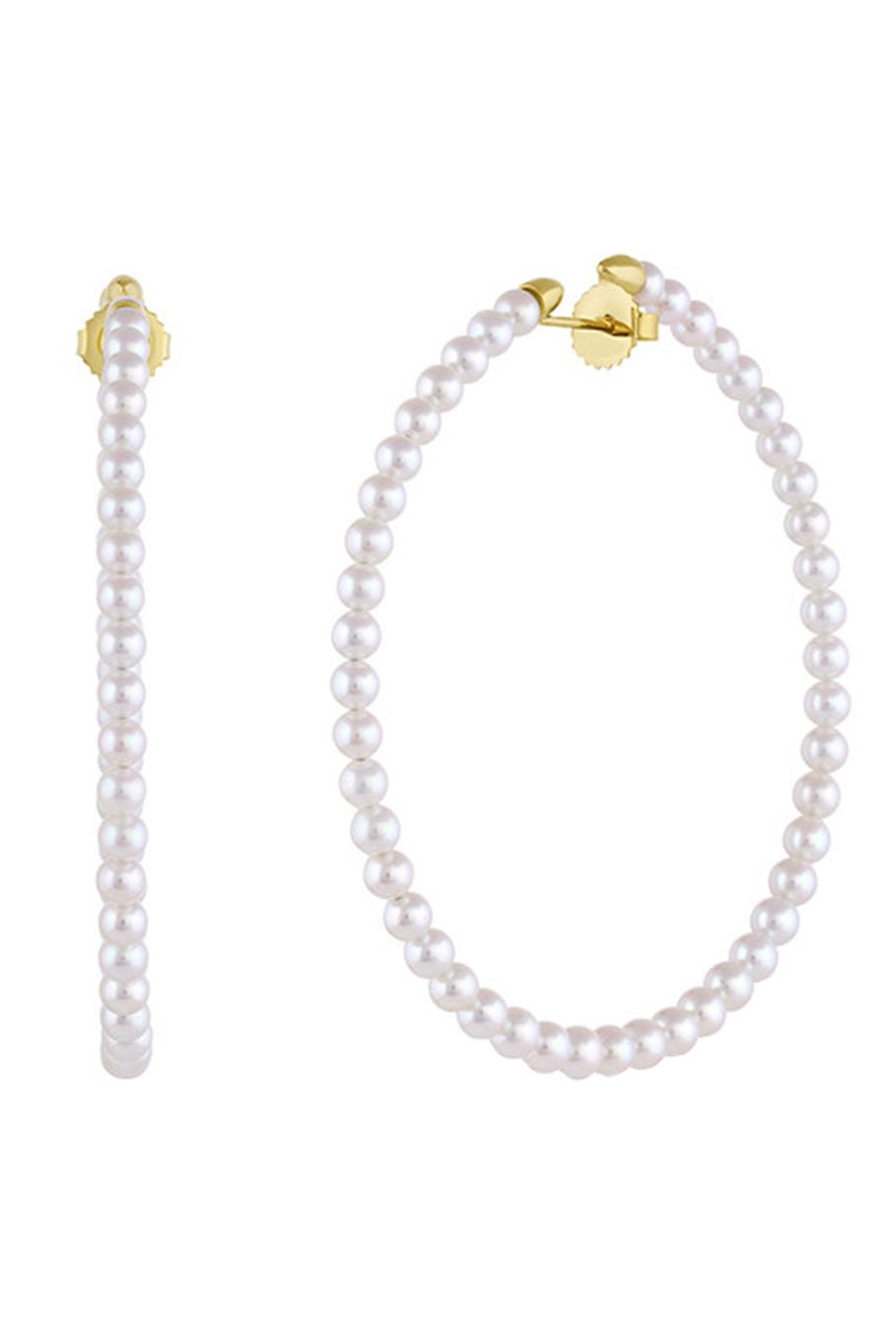 BAGGINS-Pearl Hoops - 2.75in-YELLOW GOLD