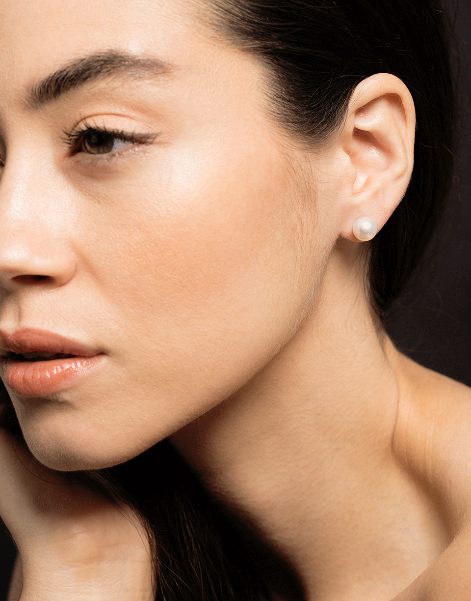 BAGGINS-White Akoya Pearl Stud-YELLOW GOLD