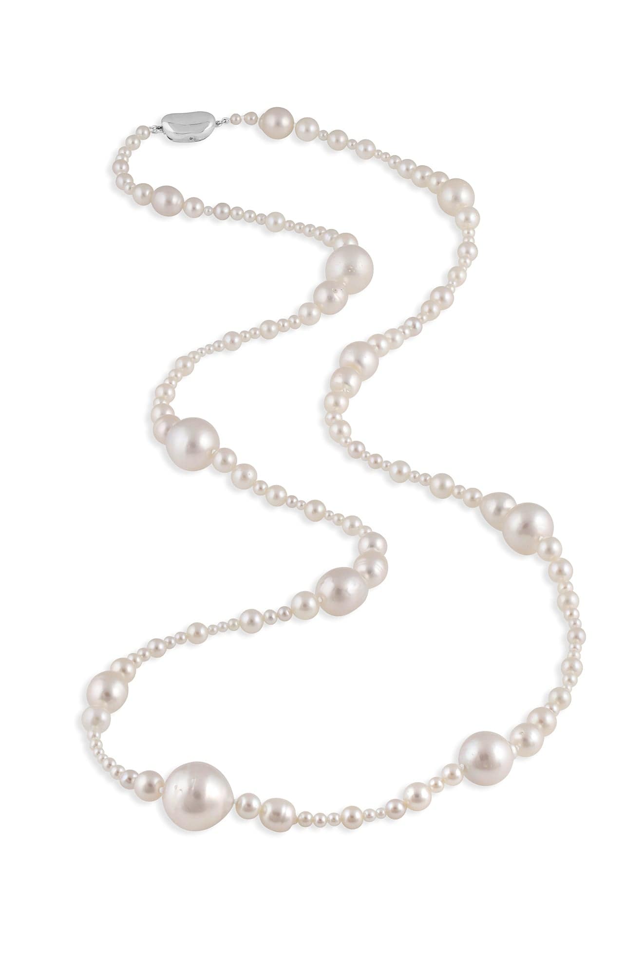 BAGGINS-Mixed Sized Akoya Pearl Necklace-SILVER