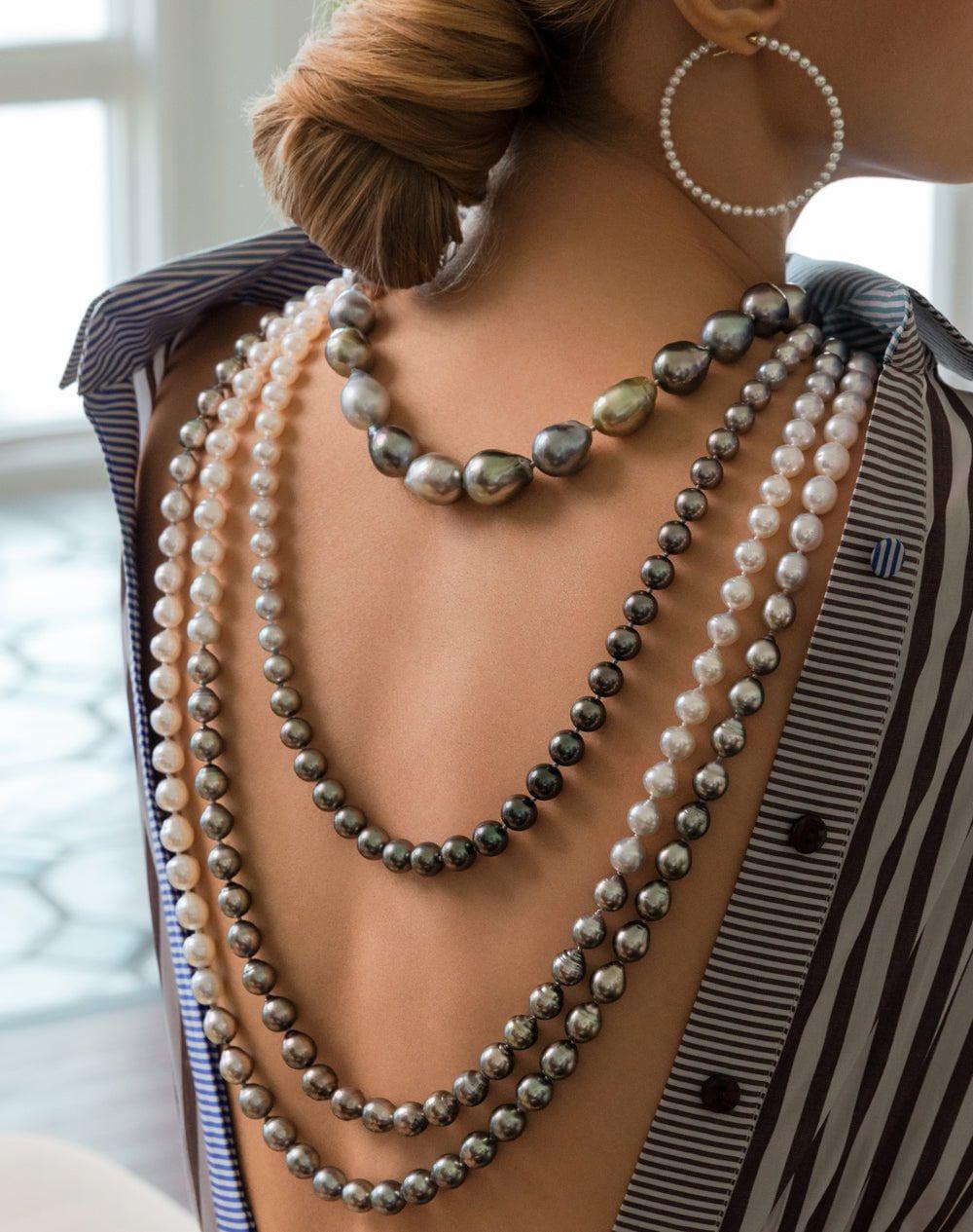 BAGGINS-Akoya and Tahitian Ombre Pearl Necklace-WHITE GOLD