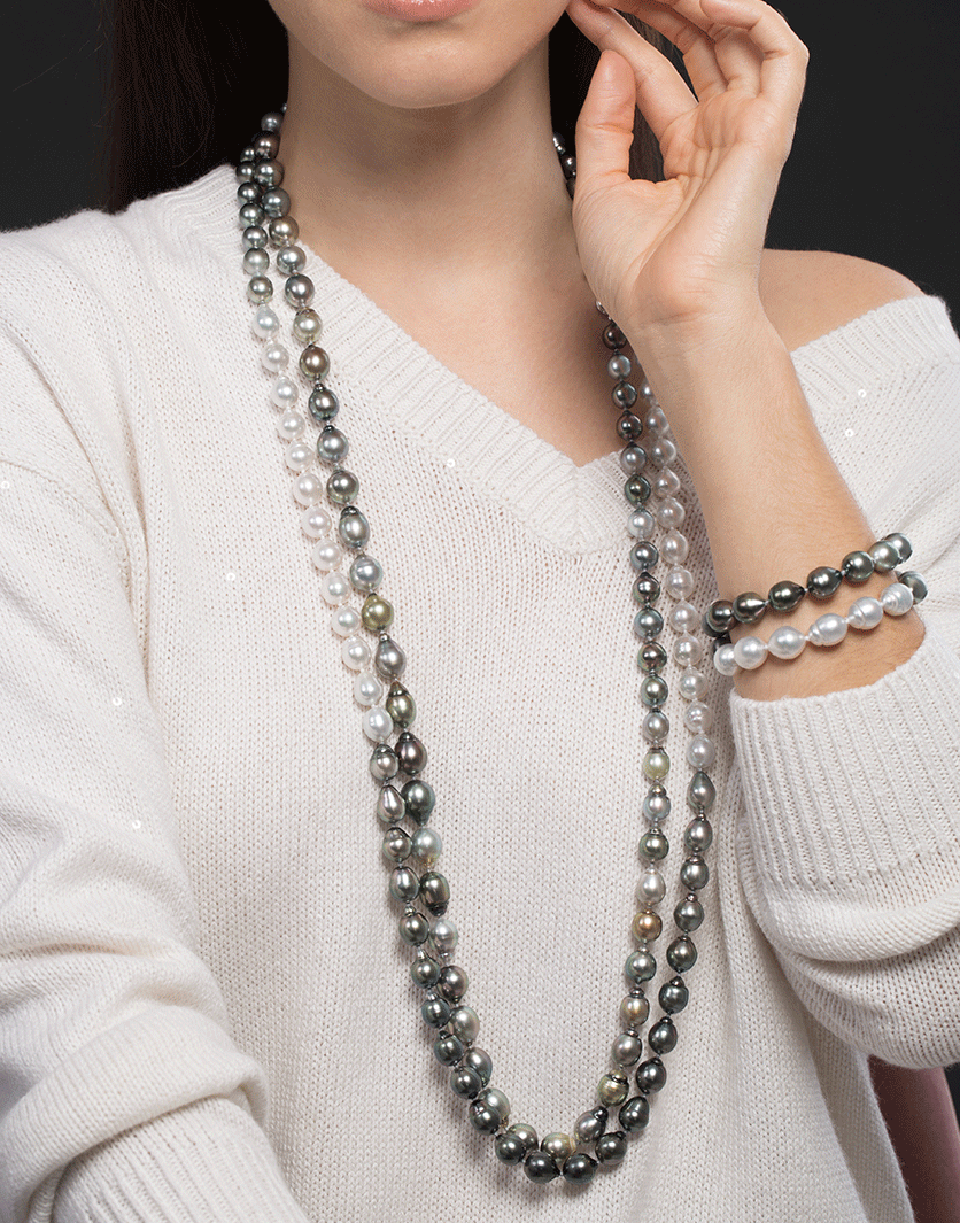 BAGGINS-Akoya and Tahitian Ombre Pearl Necklace-WHITE GOLD