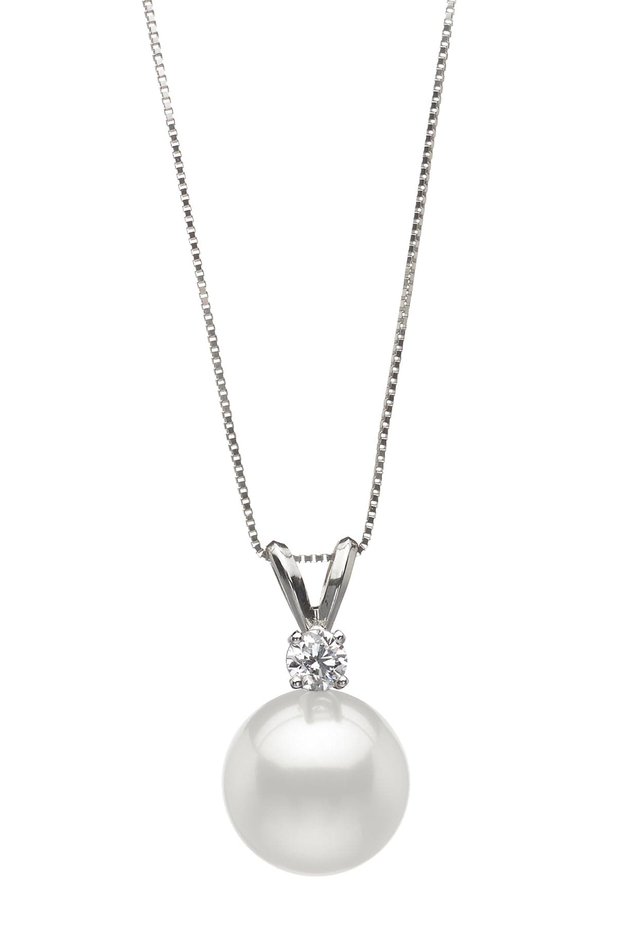 BAGGINS-Bunny Ear Diamond Necklace with South Sea Pearl Pendant-WHITE GOLD