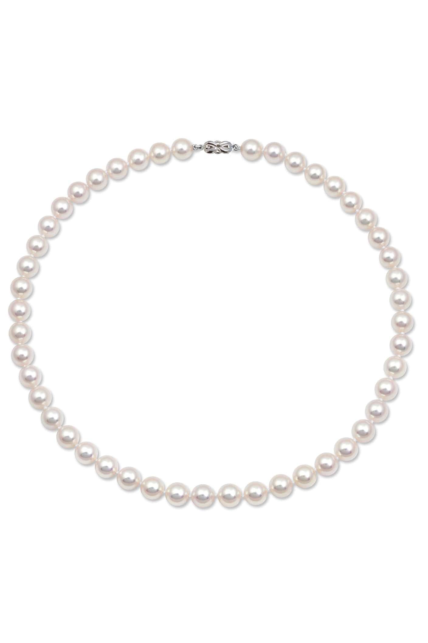 BAGGINS-Round Akoya Pearl Necklace-WHITE GOLD