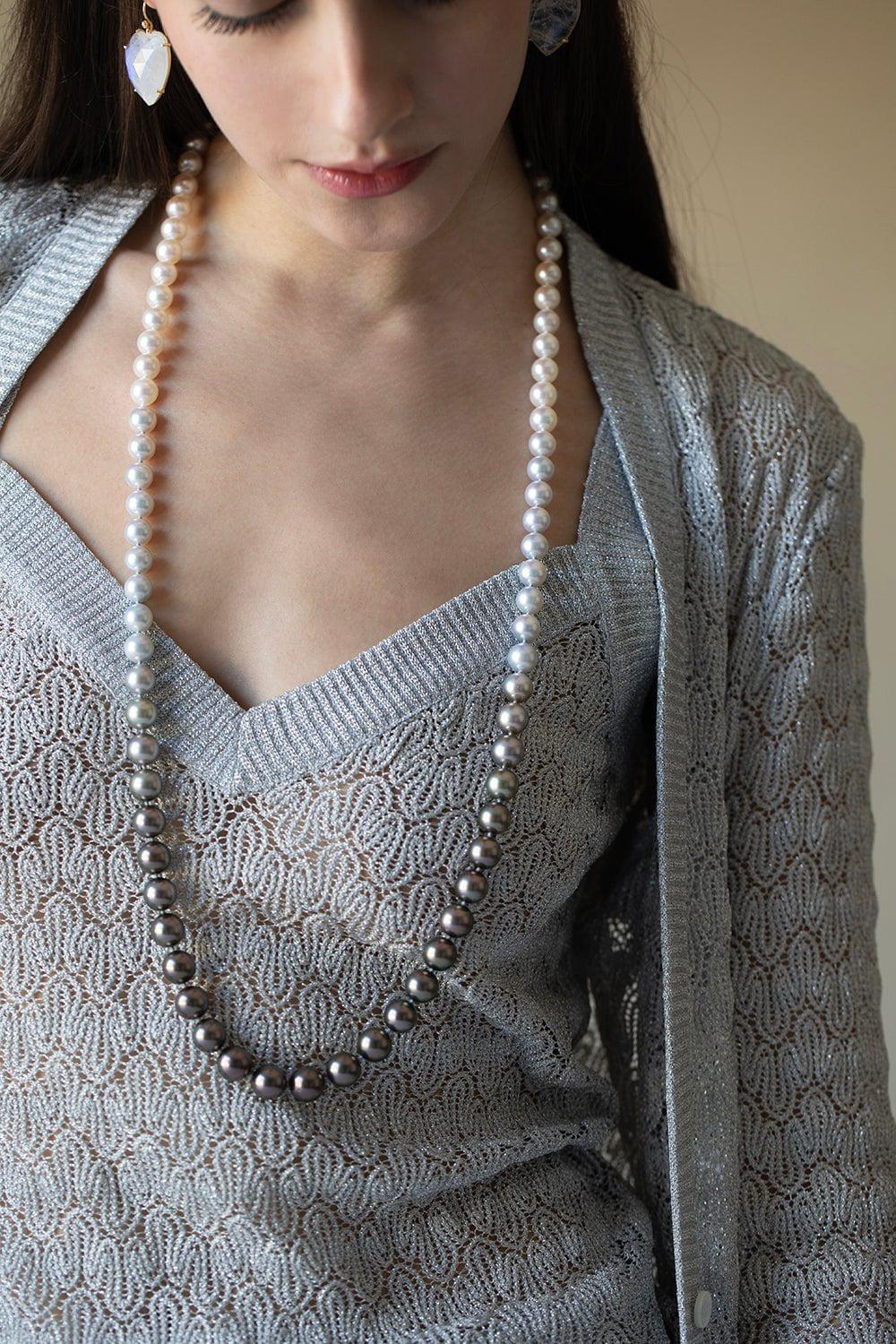 BAGGINS-Tahitian Akoya Grad Necklace-WHITE GOLD