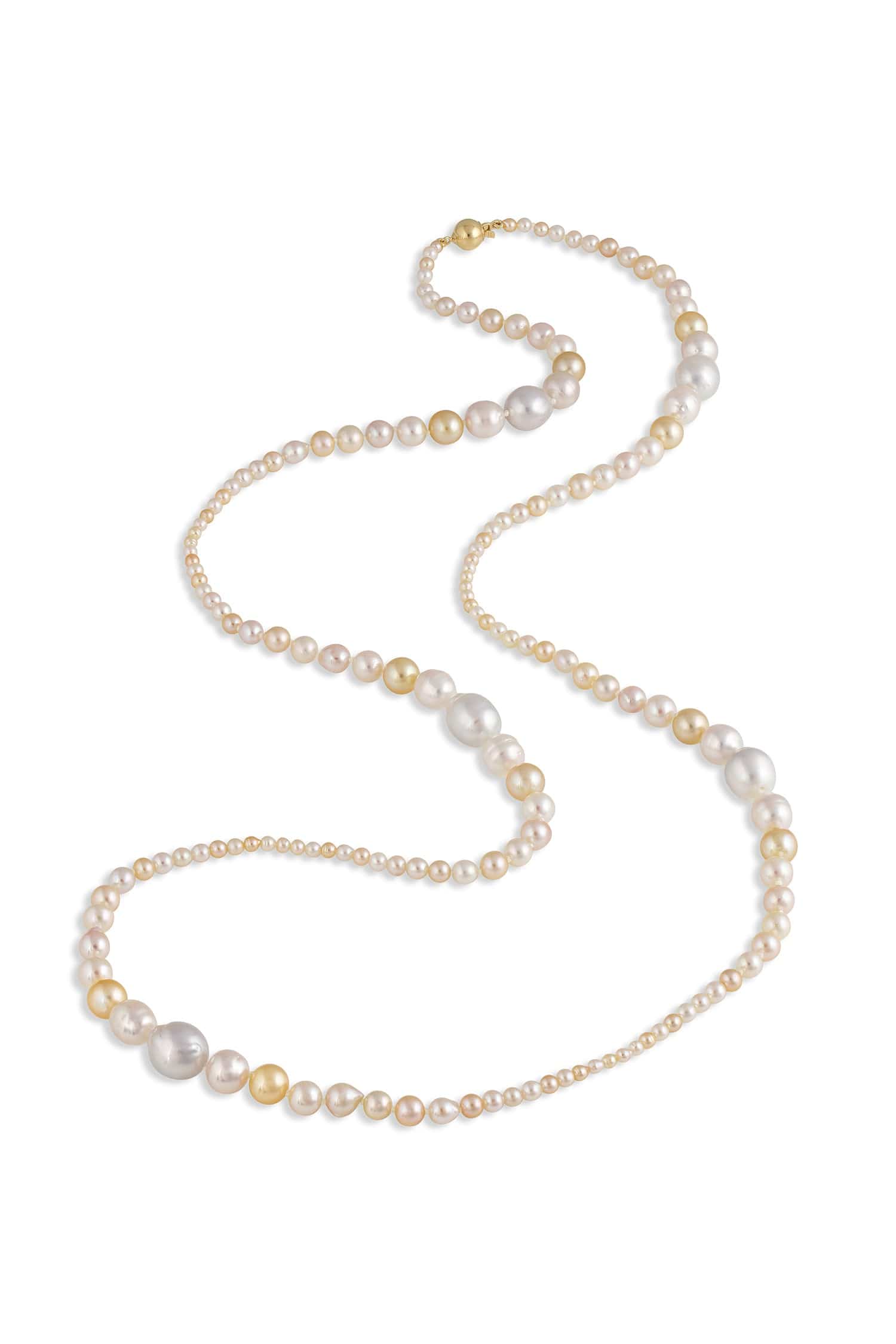 BAGGINS-Mixed Size Multi Color Pearl Necklace-YELLOW GOLD