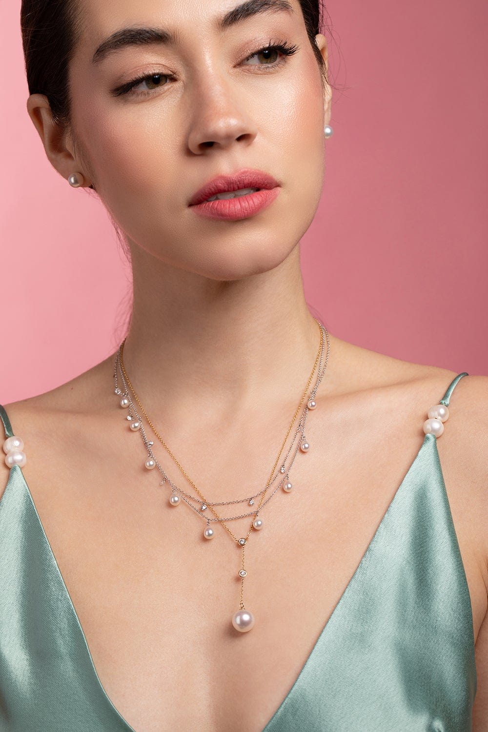 BAGGINS-South Sea Pearl and Diamond Oval Link Chain Necklace-YELLOW GOLD