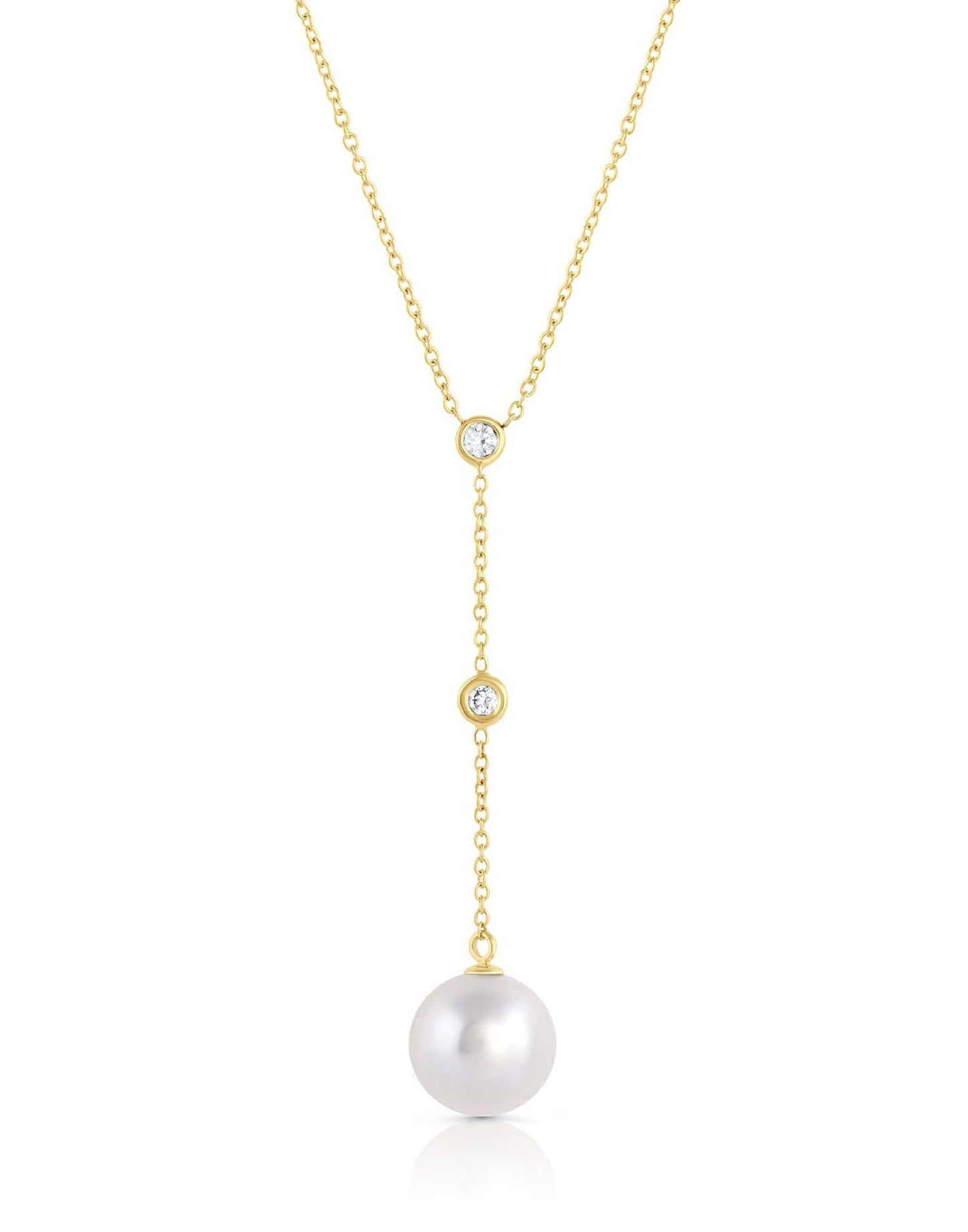 BAGGINS-South Sea Pearl and Diamond Oval Link Chain Necklace-YELLOW GOLD