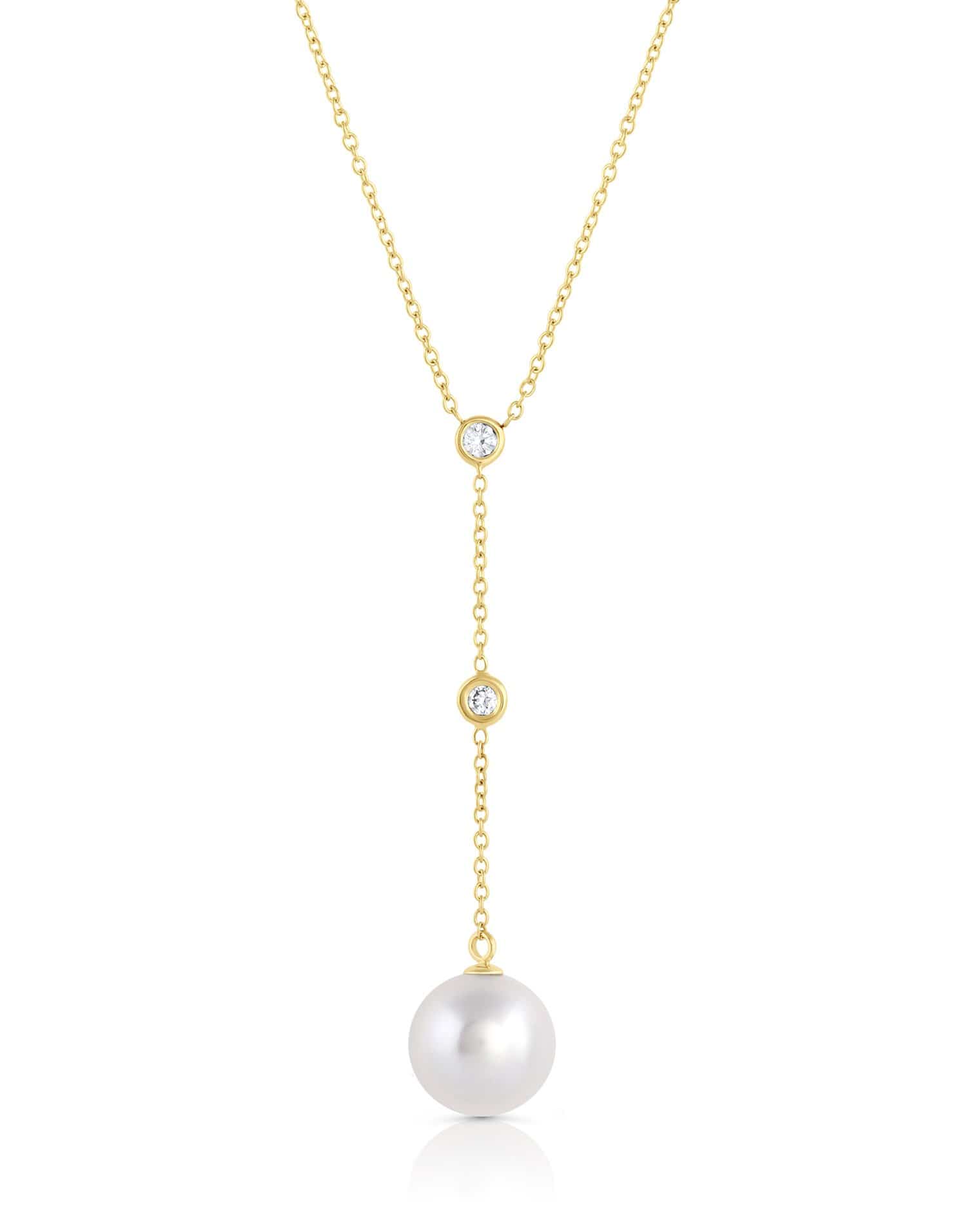 BAGGINS-South Sea Pearl and Diamond Oval Link Chain Necklace-YELLOW GOLD