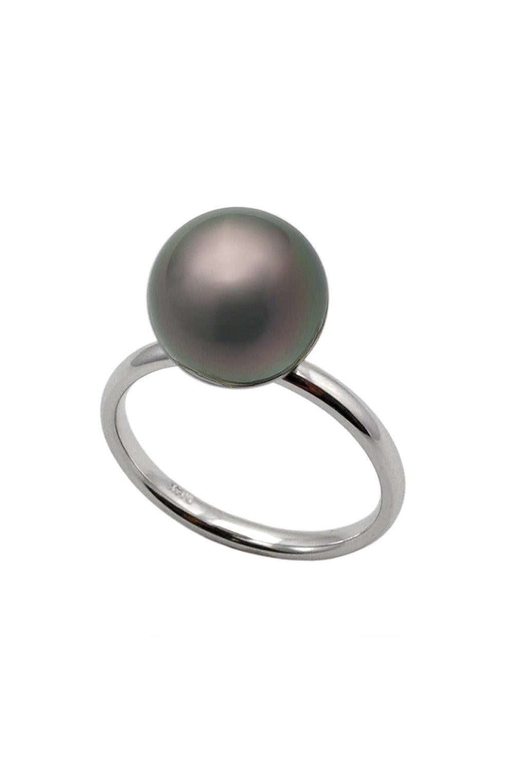 Black Tahitian Pearl Simple Ring-WHITE GOLD-5.75-JEWELRYFINE JEWELRING-BAGGINS