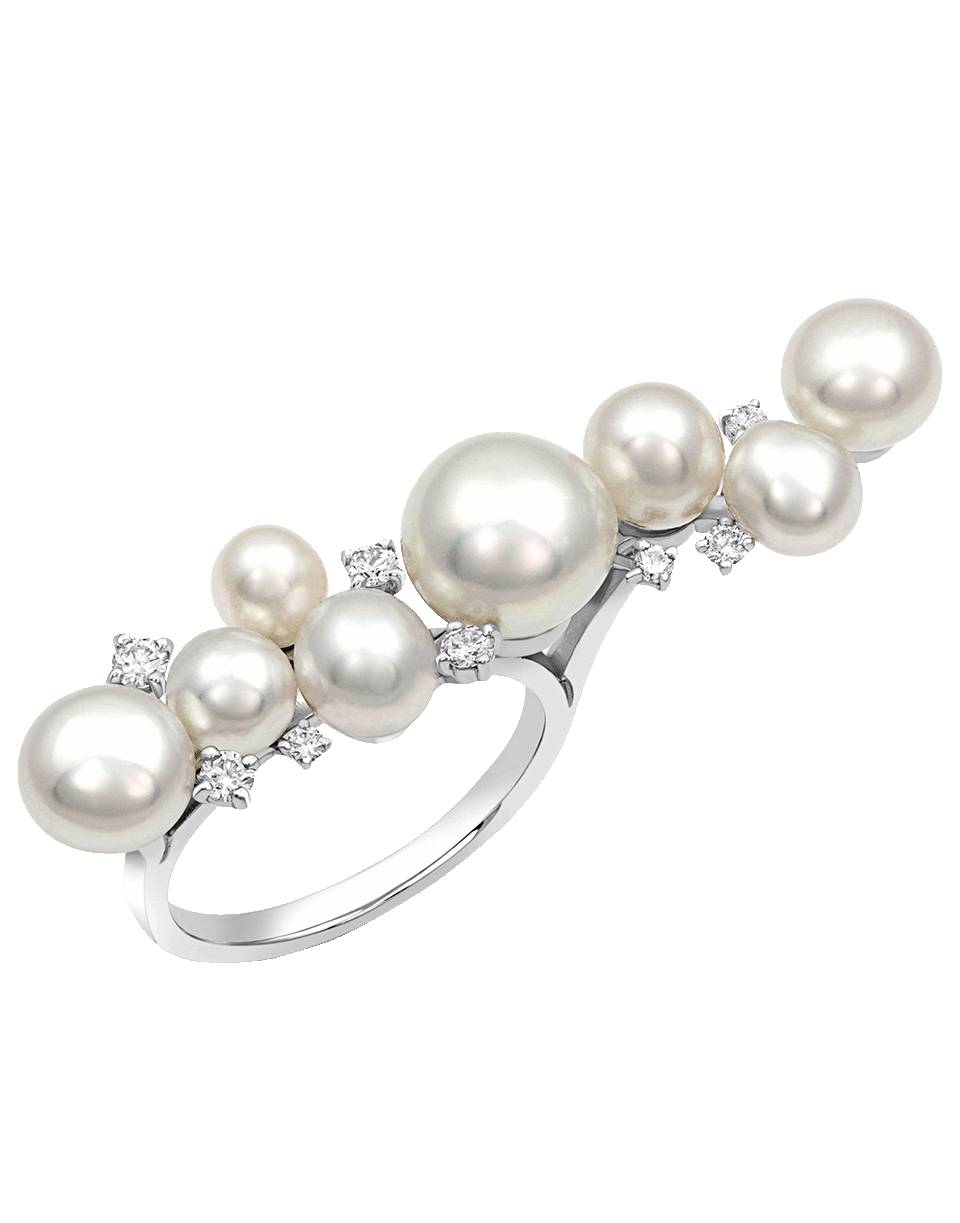 BAGGINS-White South Sea Pearl and Diamnd Cluster Bar Ring-WHITE GOLD