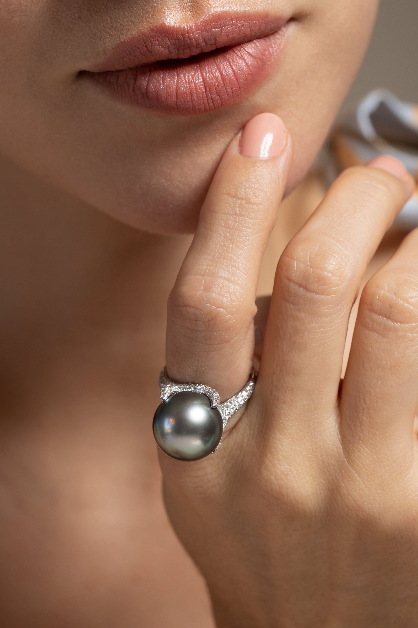 BAGGINS-Tahitian Pearl Diamond Ring-WHITE GOLD