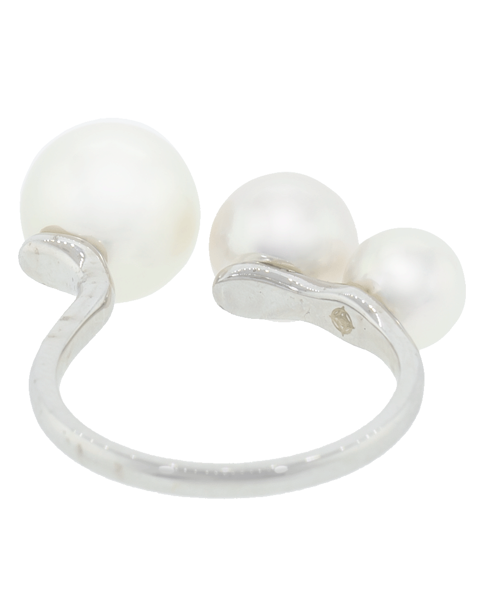 BAGGINS-Three White Akoya Pearl Bar Ring-WHITE GOLD