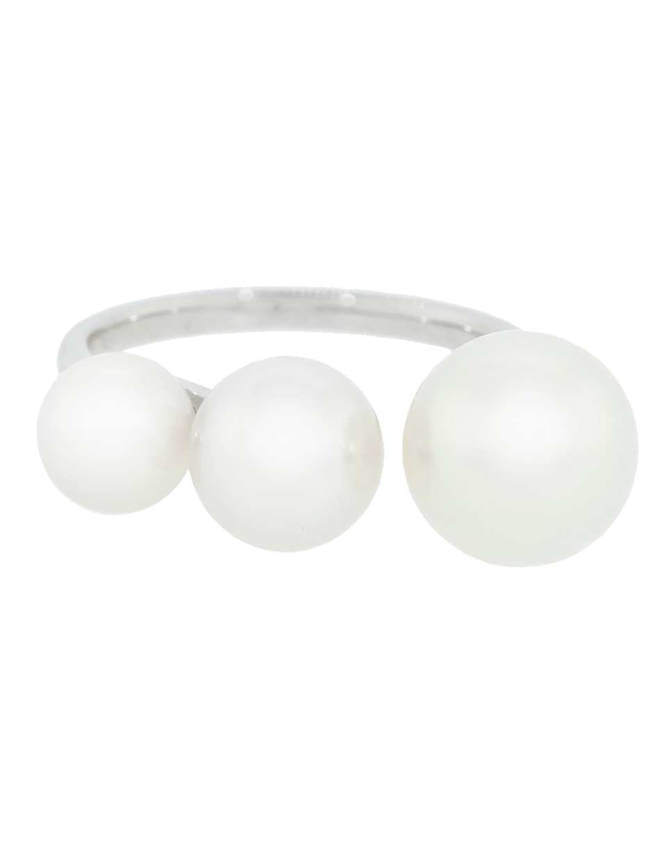 BAGGINS-Three White Akoya Pearl Bar Ring-WHITE GOLD