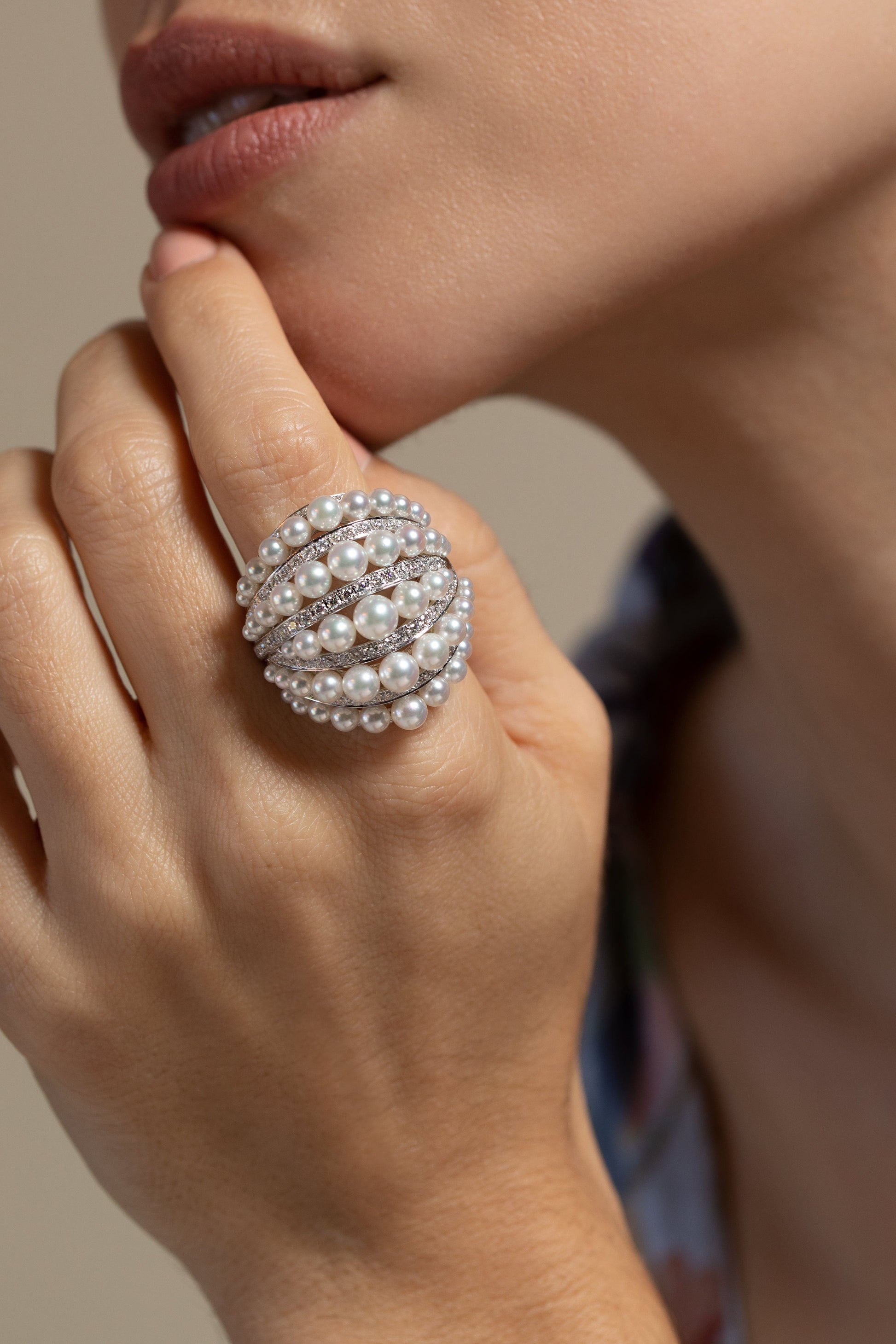 BAGGINS-Diamond Akoya Pearl Ring-WHITE GOLD