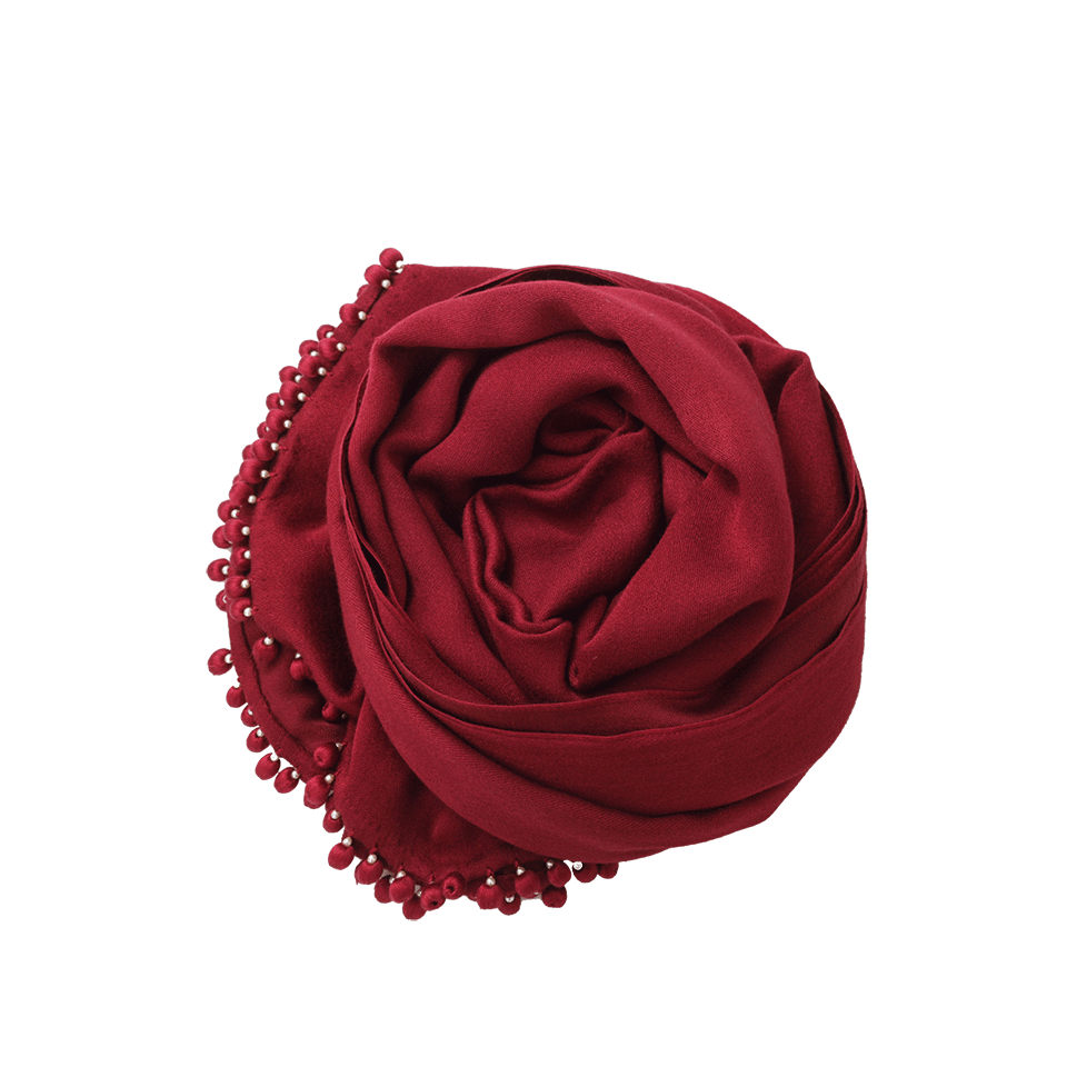 BAJRA SHAWLS-Scarf With Ball Fringe-MERLOT
