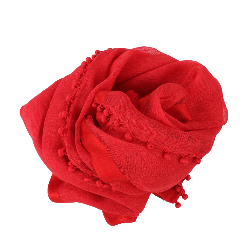 BAJRA SHAWLS-Linen Scarf With Ball Accents-MEX RED