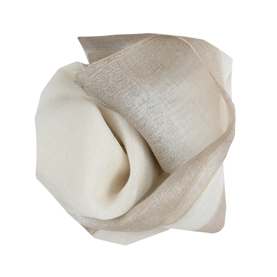 BAJRA SHAWLS-Linen And Lurex Border Scarf-WHT/BGE