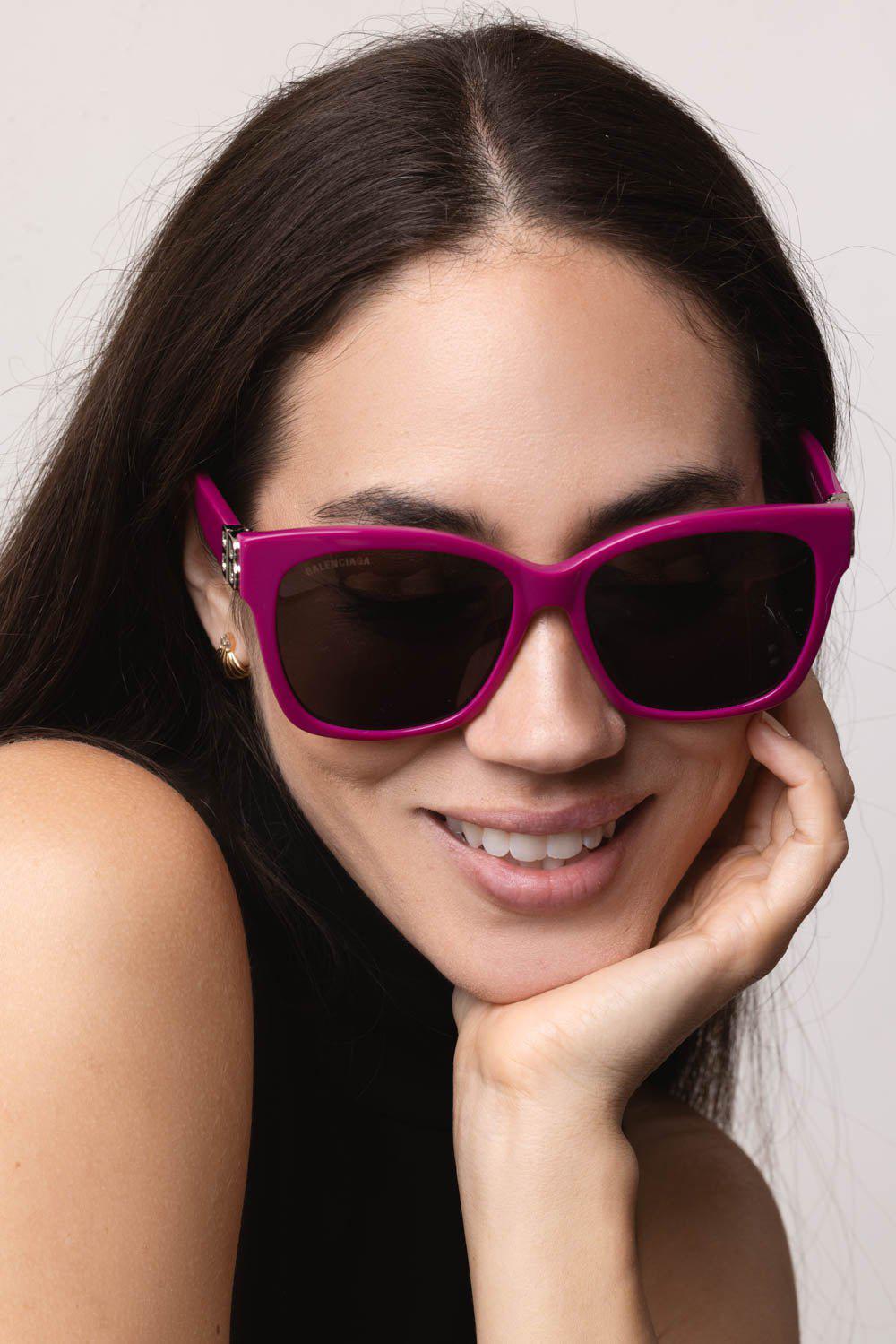 BALENCIAGA-Logo Square Frame Sunglasses-FUSIA/GR