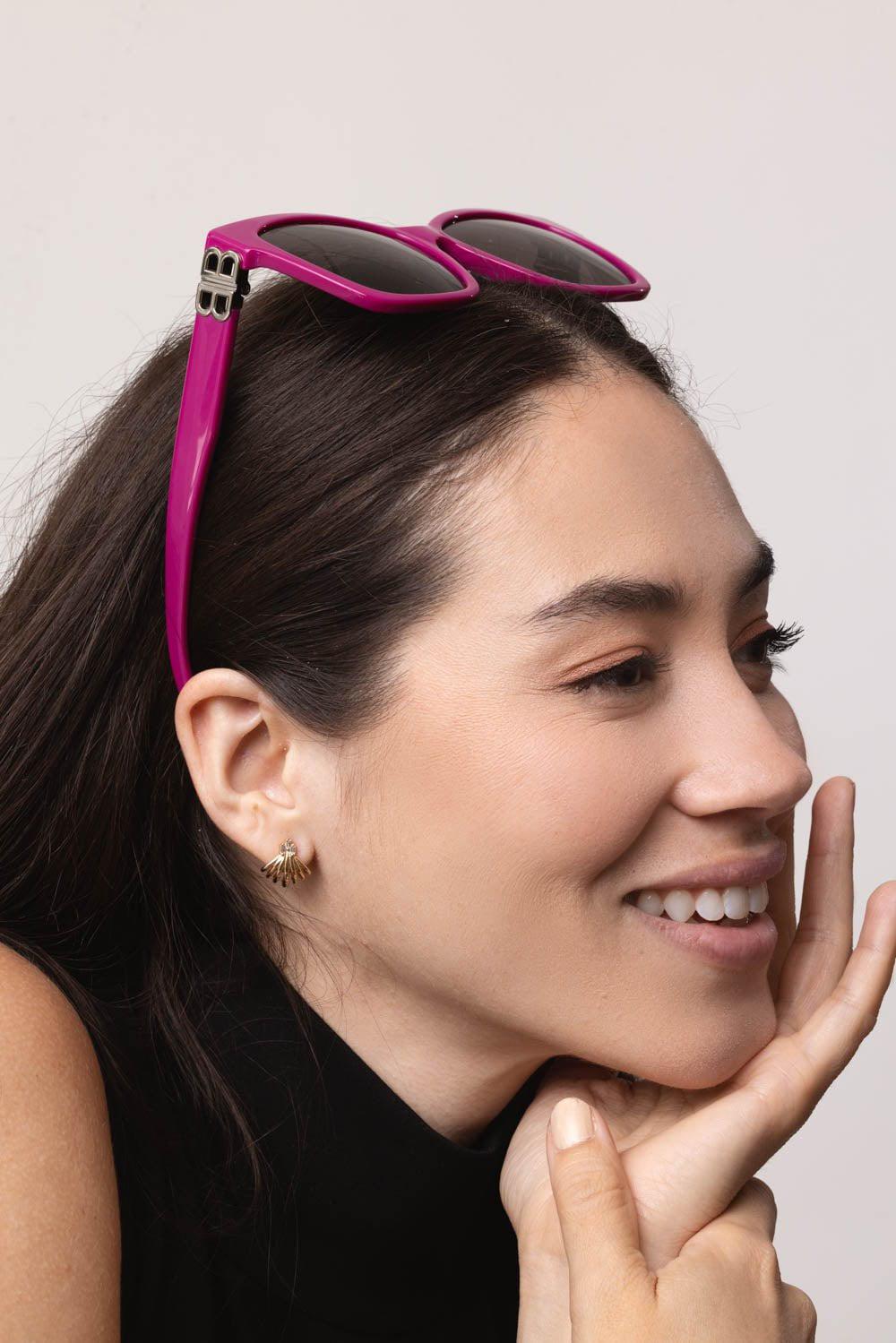 BALENCIAGA-Logo Square Frame Sunglasses-FUSIA/GR