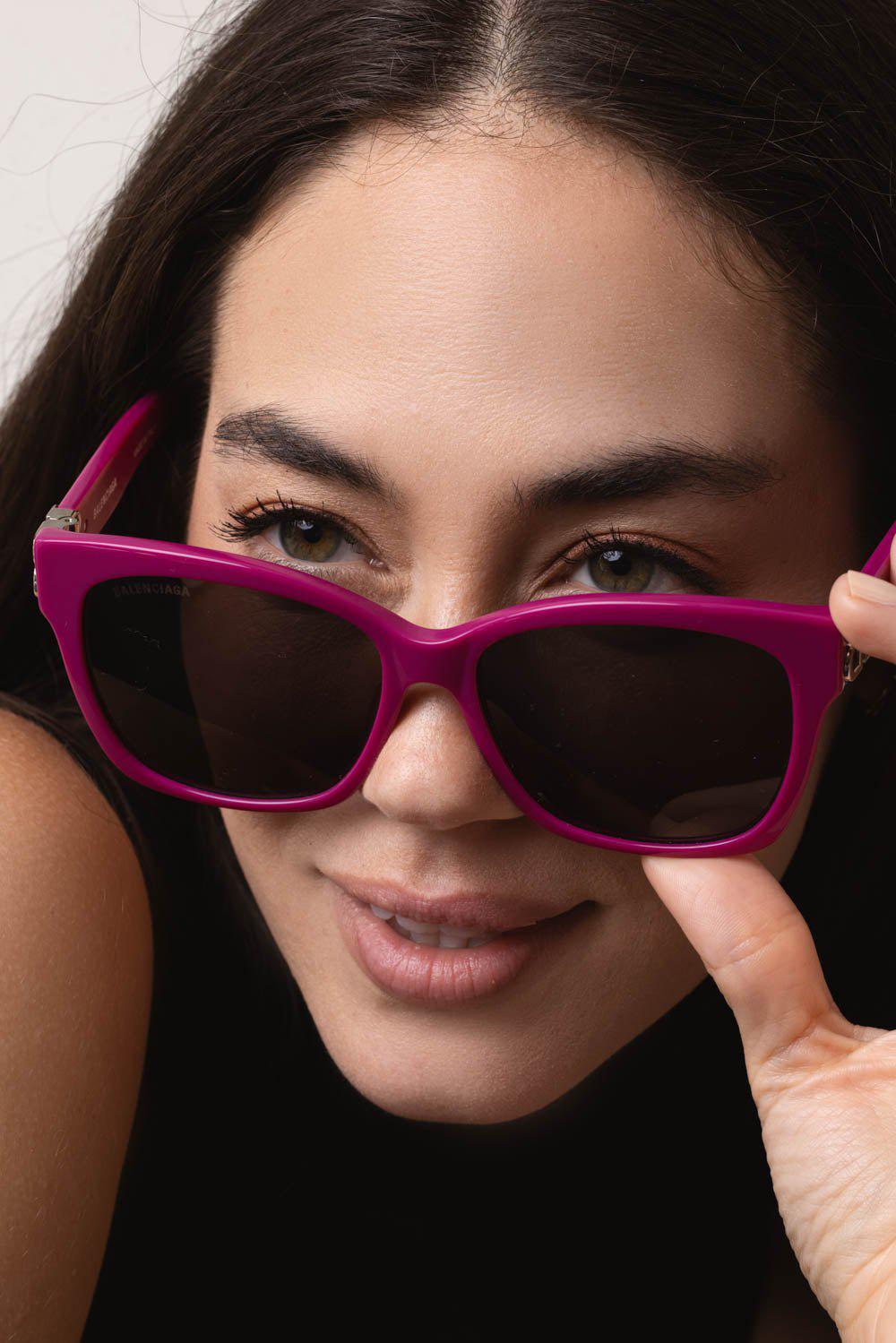 BALENCIAGA-Logo Square Frame Sunglasses-FUSIA/GR