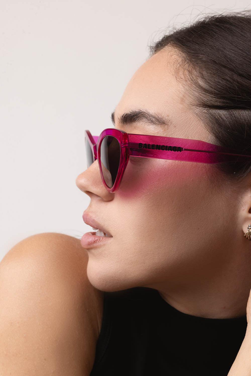 BALENCIAGA-Sleek Cat Eye Logo Sunglasses-FUX/GREY