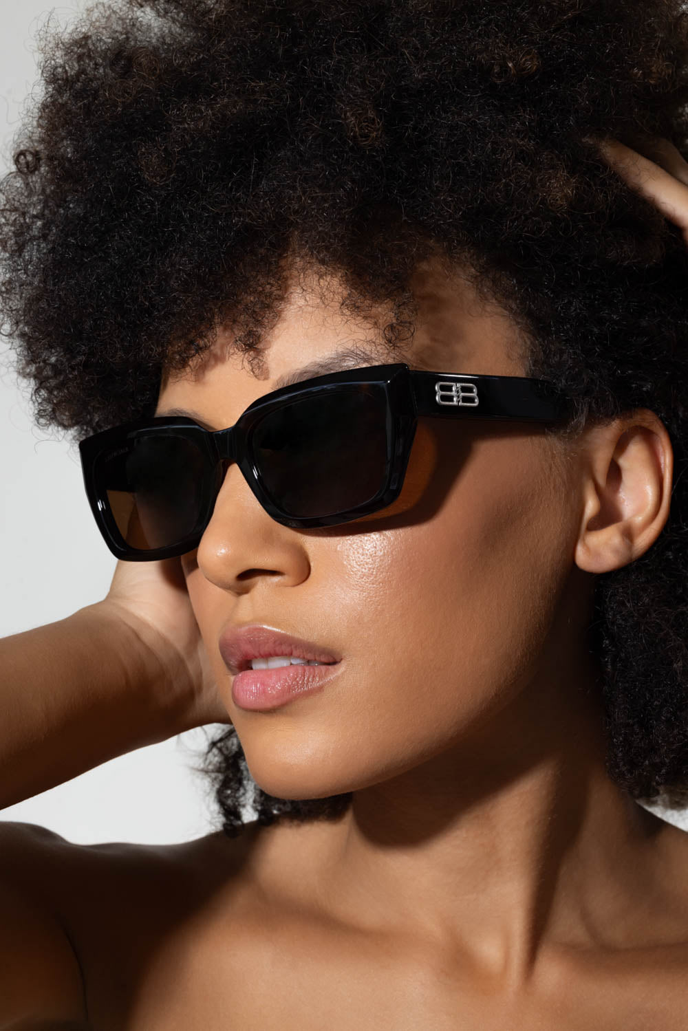 BALENCIAGA-Rive Gauche Rectangular Sunglases-HAVANA BROWN