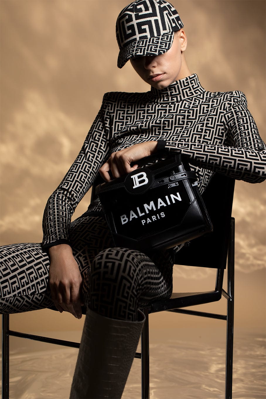 【jtjdmt】美品BALMAINバルマン モノグラム 総柄 キャップ BALMAIN - 極美品△BALMAIN バルマン XF1XA015 HB04 リネン コットン