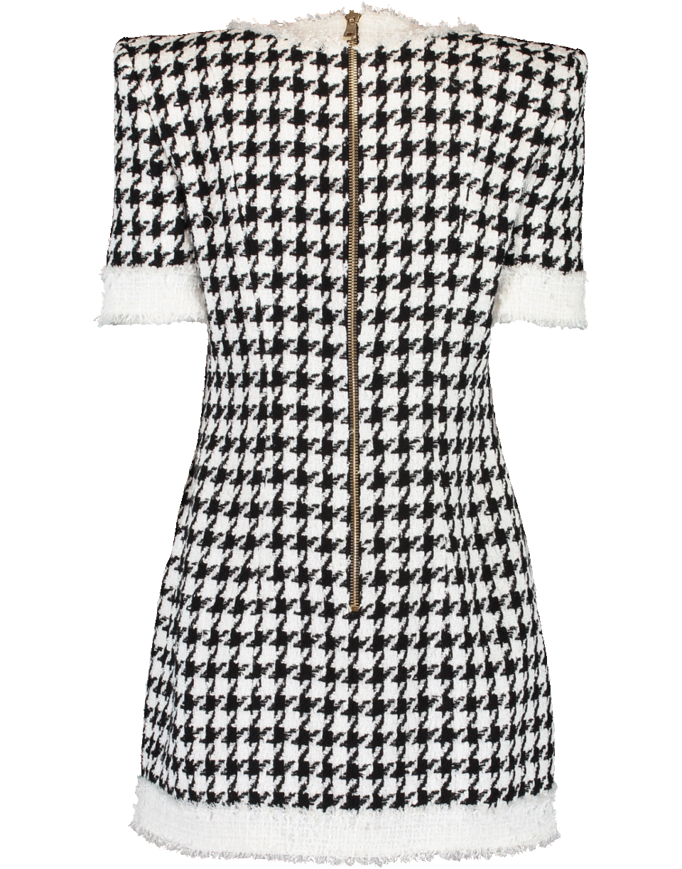 BALMAIN-Houndstooth Button Down Tweed Dress-