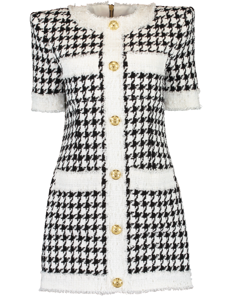 BALMAIN-Houndstooth Button Down Tweed Dress-