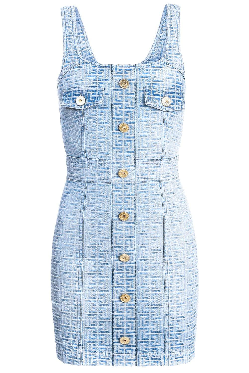 BALMAIN-Monogram Short Denim Dress-