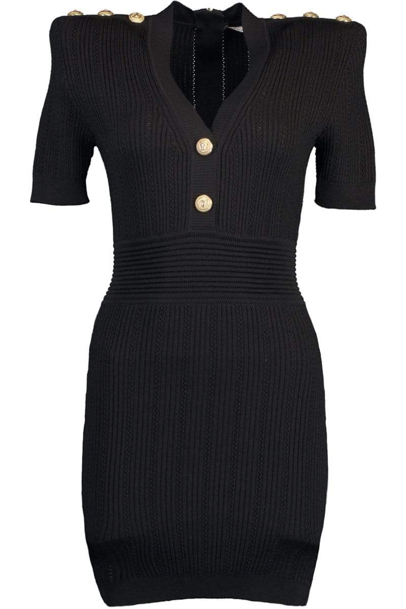 BALMAIN-Short V Neck Knit Dress-