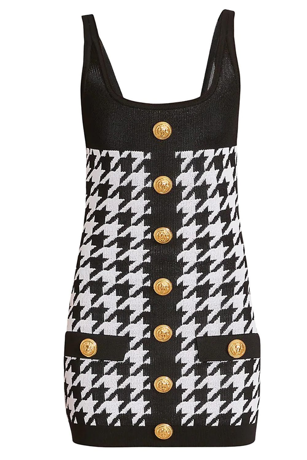 BALMAIN-Buttoned Houndstooth Short Dress-