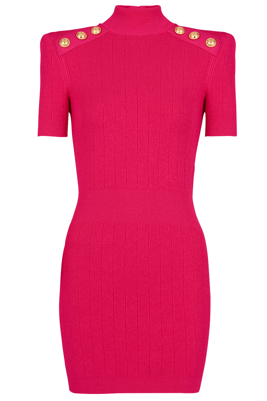 BALMAIN-Short Sleeve Buttoned Knit Short Dress-