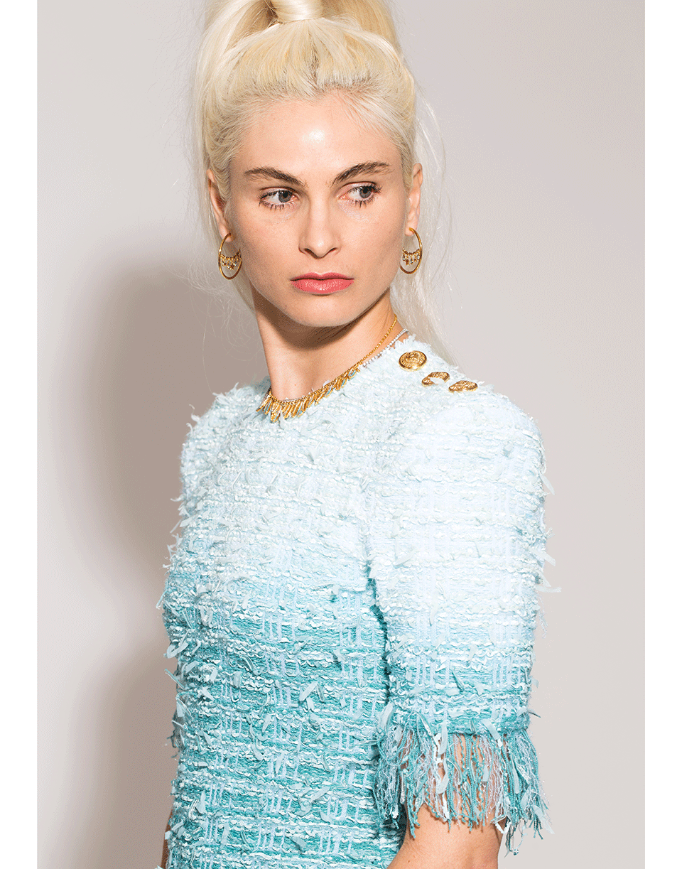 BALMAIN-Fringe Tie-Dye Tweed Dress-