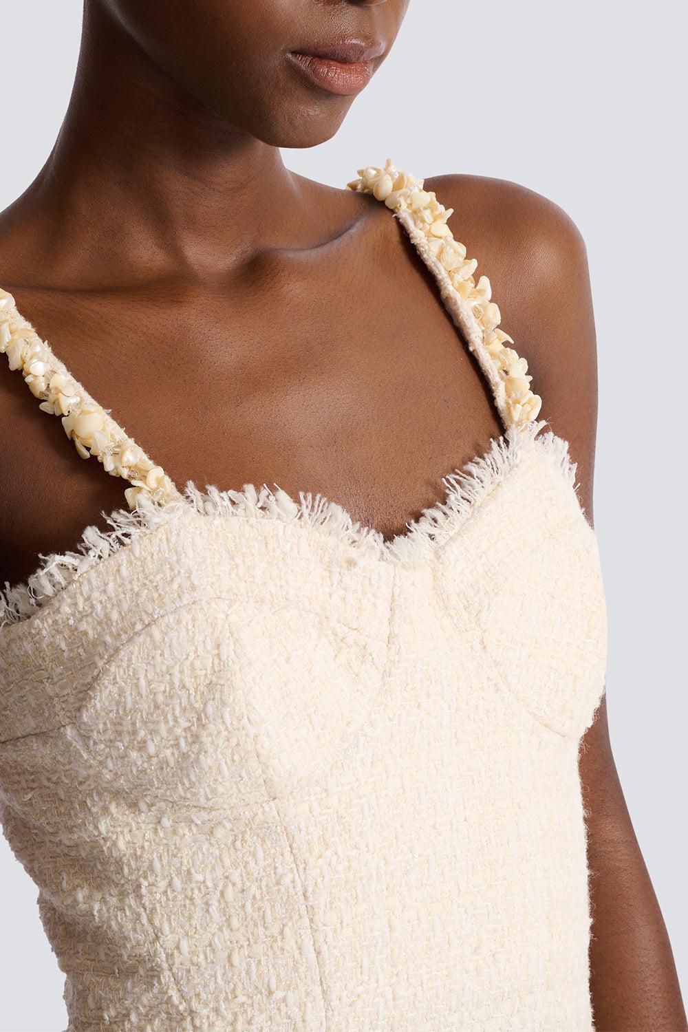 Embroidered Strap Flare Dress-WHITE-34-CLOTHINGDRESSCASUAL-BALMAIN